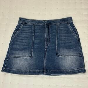 Altar'd State Denim Mini Short Skirt Women's L | Blue Distressed | Retro Y2K 90s